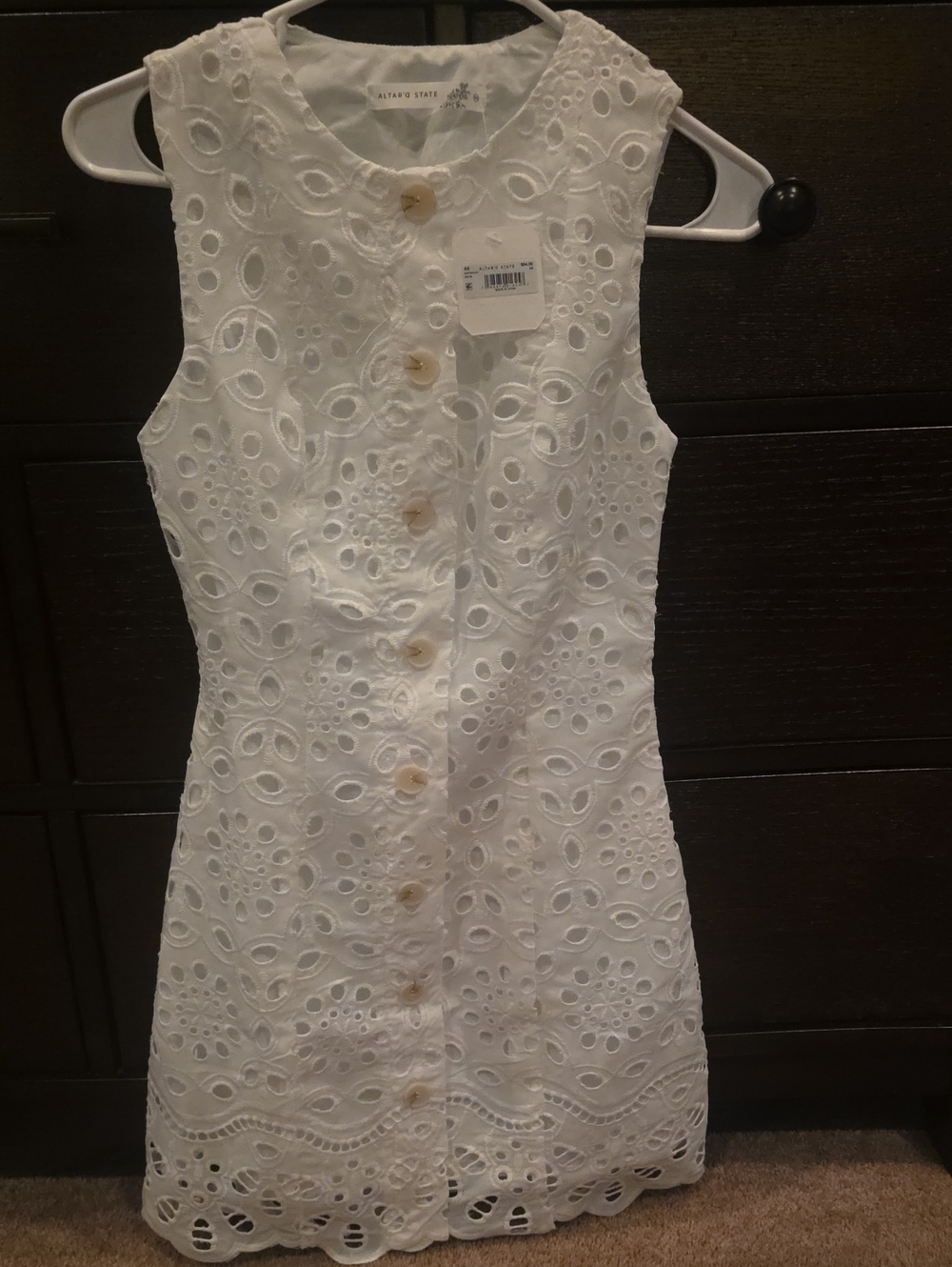 Altar'd State White Eyelet Button Front Mini Dress